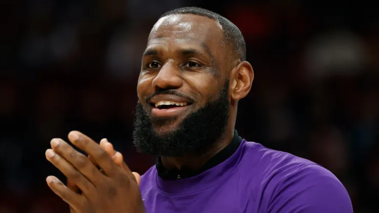 LeBron James #6 of the Los Angeles Lakers looks on before the game against the Portland Trail Blazers at Moda Center on January 22, 2023 in Portland, Oregon.
