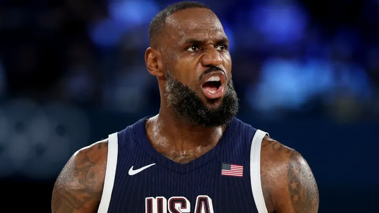 LeBron James #6 of Team United States reacts during the Men's Gold Medal game between Team France and Team United States on day fifteen of the Olympic Games Paris 2024.
