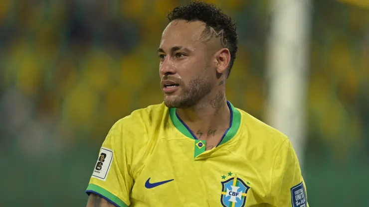 Neymar Jr. of Brazil looks on during a FIFA World Cup 2026 Qualifier match between Brazil and Venezuela at Arena Pantanal on October 12, 2023 in Cuiaba, Brazil. 
