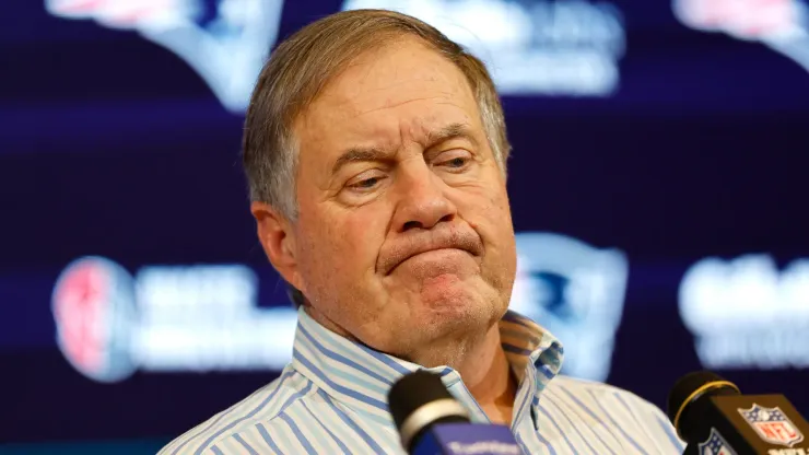 New England Patriots head coach Bill Belichick speaks during a press conference after a game against the New York Jets at Gillette Stadium on January 07, 2024 in Foxborough, Massachusetts.
