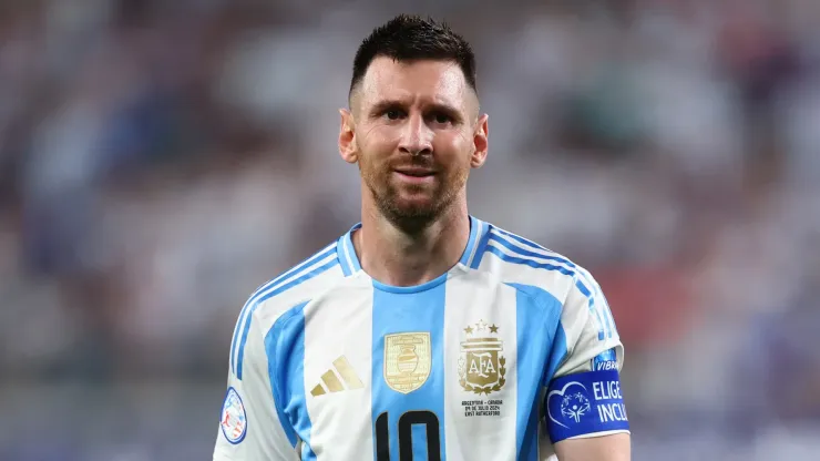 ionel Messi of Argentina reacts during the CONMEBOL Copa America 2024 semifinal match between Canada and Argentina 
