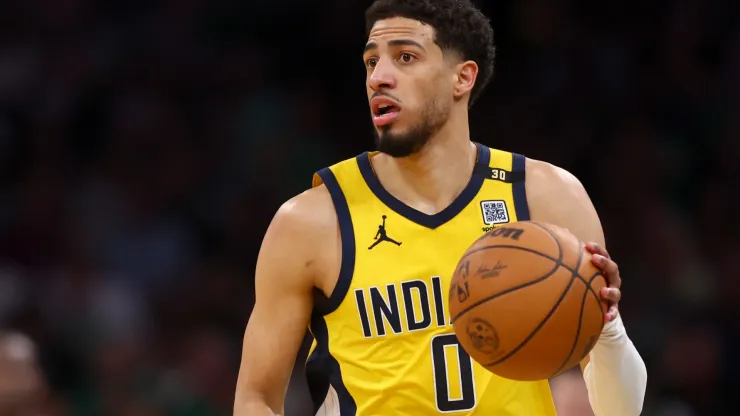 Tyrese Haliburton #0 of the Indiana Pacers dribbles the ball during the second quarter in Game Two of the Eastern Conference Finals against the Boston Celtics at TD Garden on May 23, 2024 in Boston, Massachusetts.
