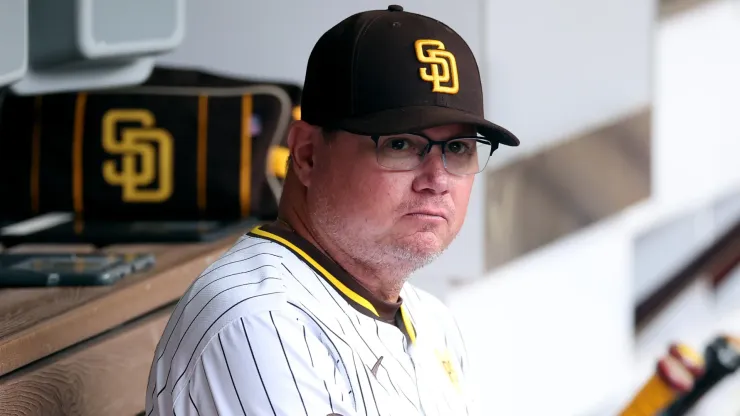 Manager Mike Shildt of the San Diego Padres looks on prior to a game against the Los Angeles Dodgers at Petco Park.
