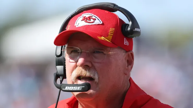 Andy Reid the head coach of the Kansas City Chiefs against the Tennessee Titans at Nissan Stadium on October 24, 2021 in Nashville, Tennessee.
