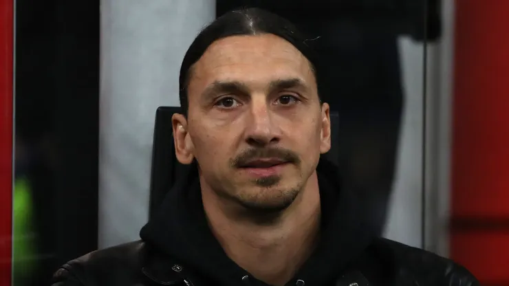 Zlatan Ibrahimovic of AC Milan looks on during the UEFA Champions League quarterfinal first leg match between AC Milan and SSC Napoli 
