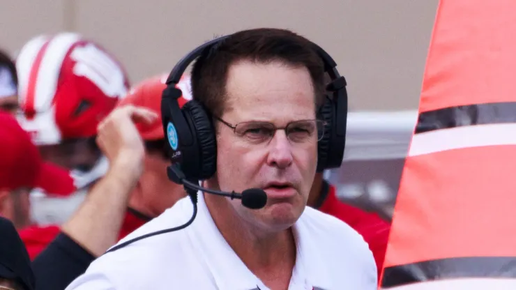 Indiana University Football vs FIU in Bloomington, USA - 31 Aug 2024 Indiana University coach Curt Cignetti coaches during the National Collegiate Athletic Association NCAA football game against Florida International University at Memorial Stadium. Indiana Hoosiers 31-7 Florida International University.
