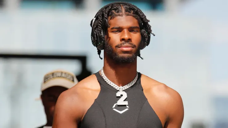 Colorado Buffaloes quarterback Shedeur Sanders (2) before the NCAA, College League, USA football game between University of Colorado and Arizona State University at Mountain America Stadium in Tempe, Arizona
