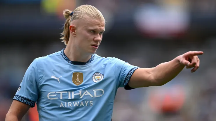 Erling Haaland celebrates scoring against Brentford
