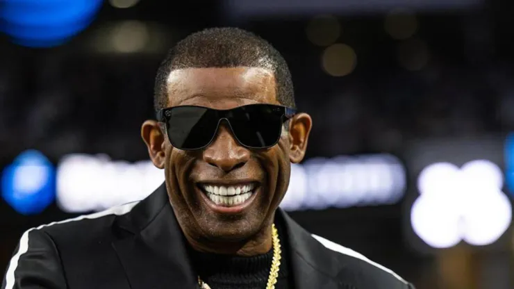 Colorado Buffaloes head coach Deion Sanders visits the Thursday Night Football set before the game between the Dallas Cowboys and the Seattle Seahawks on November 30, 2023 at AT&T Stadium in Arlington, Texas
