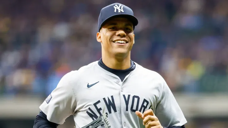 New York Yankees outfielder Juan Soto (22) during the game between the Milwaukee Brewers and the New York Yankees at American Family Field in Milwaukee.
