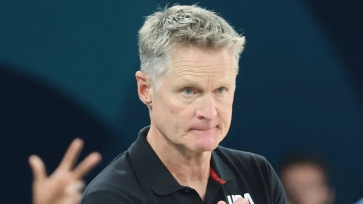 United States coach Steve Kerr during their game against Serbia in a men s basketball semifinal game during the Paris 2024 Olympic Summer Games at Bercy Arena.
