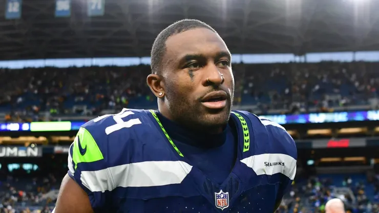 DK Metcalf #14 of the Seattle Seahawks walks off the field after losing to the Pittsburgh Steelers 30-23 at Lumen Field on December 31, 2023 in Seattle, Washington. 
