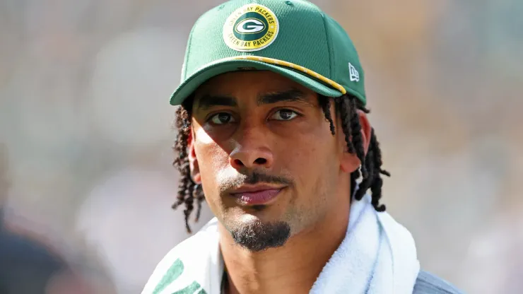 Jordan Love #10 of the Green Bay Packers leaves the field following a game against the Indianapolis Colts at Lambeau Field on September 15, 2024 in Green Bay, Wisconsin. The Packers defeated the Colts 16-10.
