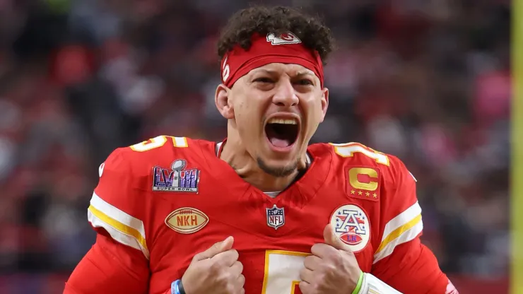 Patrick Mahomes #15 of the Kansas City Chiefs reacts prior to Super Bowl LVIII against the San Francisco 49ers at Allegiant Stadium on February 11, 2024 in Las Vegas, Nevada. 