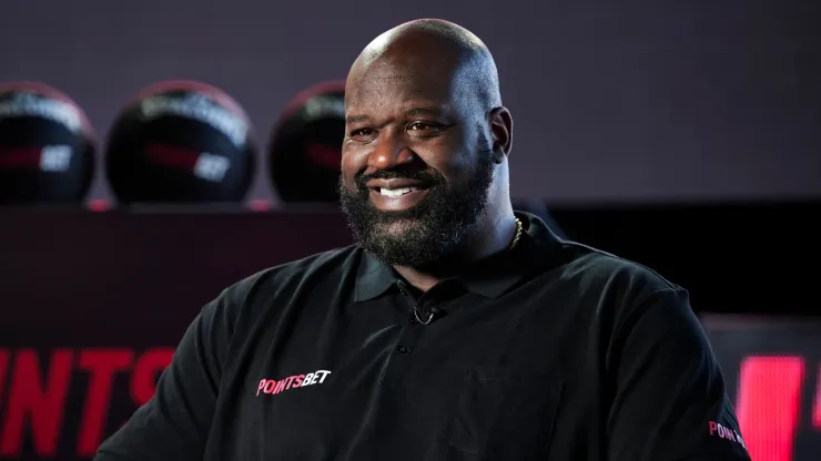 Shaquille O'Neal is interviewed during the PointsBet Built Differently Media Event at Cargo Hall on August 28, 2022 in Sydney, Australia. 
