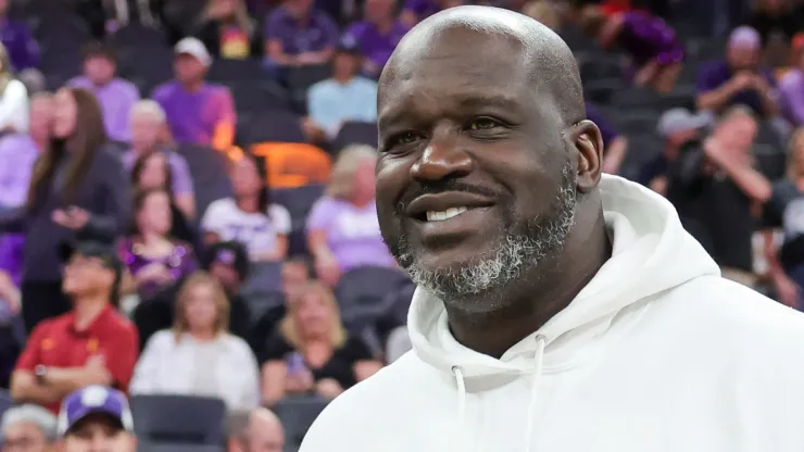 Shaquille O'Neal attends a game between the LSU Lady Tigers and the Colorado Buffaloes during the Naismith Basketball Hall of Fame Series at T-Mobile Arena on November 06, 2023 in Las Vegas, Nevada. The Buffaloes defeated the Lady Tigers 92-78.
