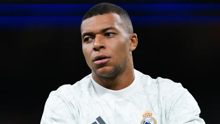 Kylian Mbappé of Real Madrid looks on during the LaLiga match between Real Madrid CF and RCD Espanyol de Barcelona at Estadio Santiago Bernabeu.
