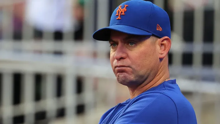 Manager Carlos Mendoza #64 of the New York Mets looks on prior to the game against the Atlanta Braves at Truist Park on September 24, 2024 in Atlanta, Georgia.
