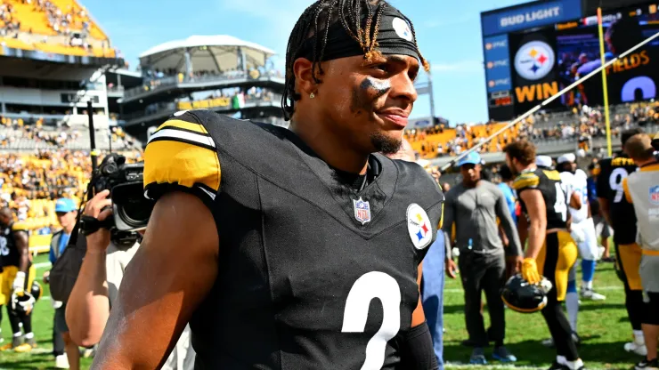 Quarterback Justin Fields #2 of the Pittsburgh Steelers walks off the field after defeating the Los Angeles Chargers at Acrisure Stadium on September 22, 2024 in Pittsburgh, Pennsylvania.
