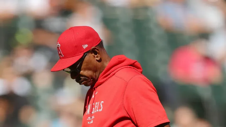 Ron Washington #37 of the Los Angeles Angels reacts against the Chicago White Sox during the fifth inning at Guaranteed Rate Field on September 26, 2024 in Chicago, Illinois.
