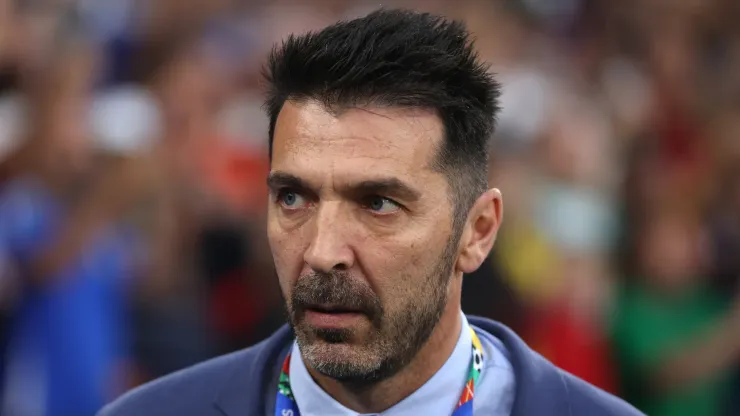 Gianluigi Buffon, National Team Delegation Head of Italy, looks on prior to the UEFA EURO 2024 group stage match between Spain and Italy
