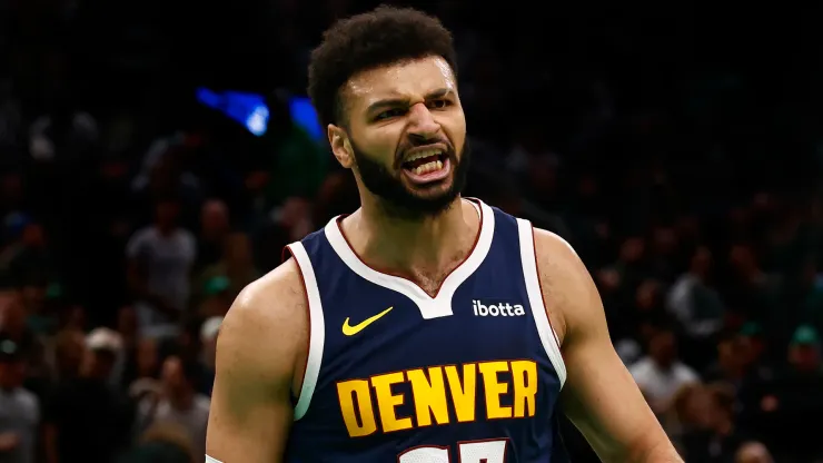 Jamal Murray #27 of the Denver Nuggets looks at the referee after he thought a foul was committed on him
