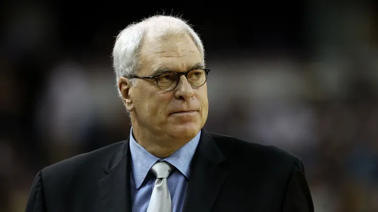 Head coach Phil Jackson of the Los Angeles Lakers coaches his team against the Sacramento Kings
