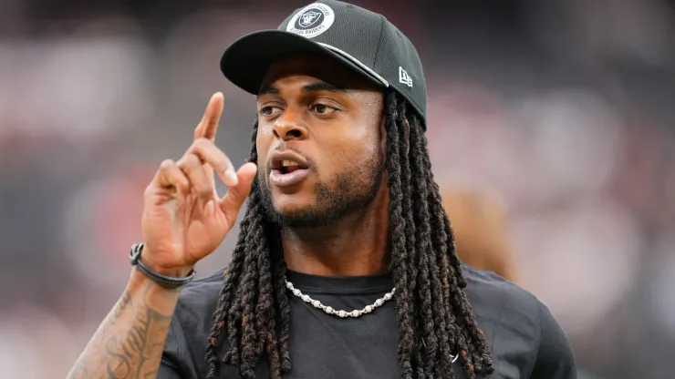 Davante Adams #17 of the Las Vegas Raiders looks on before the game against the Cleveland Browns at Allegiant Stadium on September 29, 2024 in Las Vegas, Nevada. 
