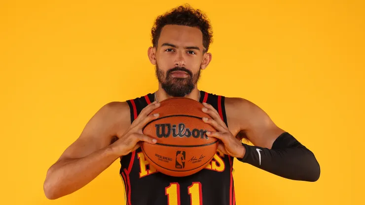 Trae Young #11 of the Atlanta Hawks poses for portraits during media day
