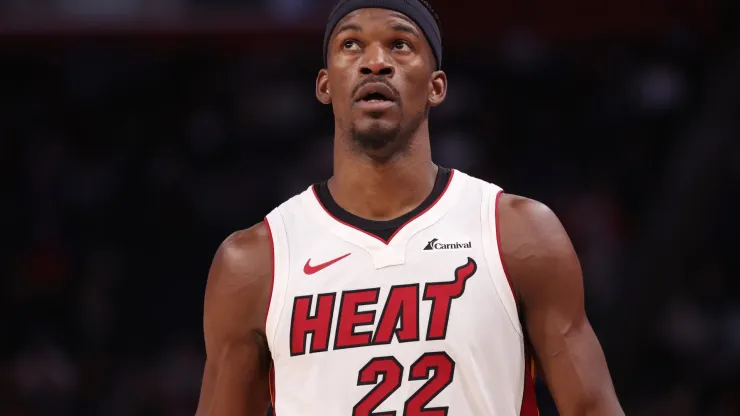 Jimmy Butler #22 of the Miami Heat while playing the Detroit Pistons at Little Caesars Arena on March 15, 2024 in Detroit, Michigan.
