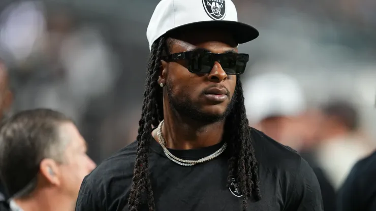 Wide receiver Davante Adams #17 of the Las Vegas Raiders looks on during warmups before a preseason game against the San Francisco 49ers at Allegiant Stadium on August 23, 2024 in Las Vegas, Nevada.
