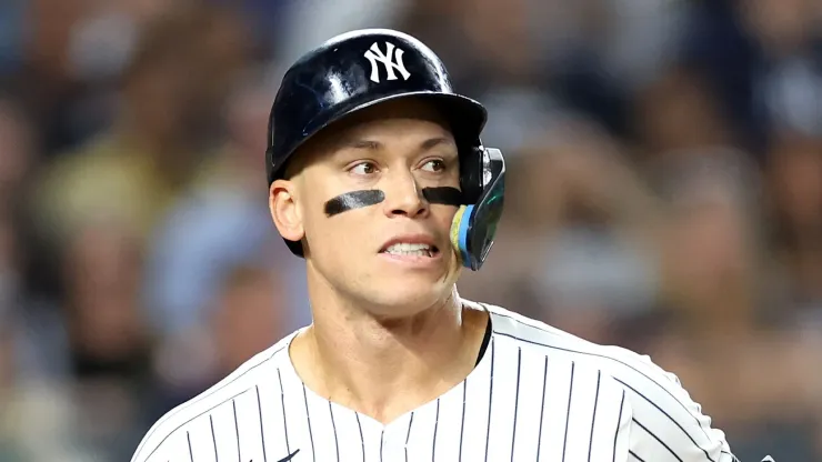 Aaron Judge #99 of the New York Yankees in action against the Boston Red Sox at Yankee Stadium on September 13, 2024 in the Bronx borough of New York City. 
