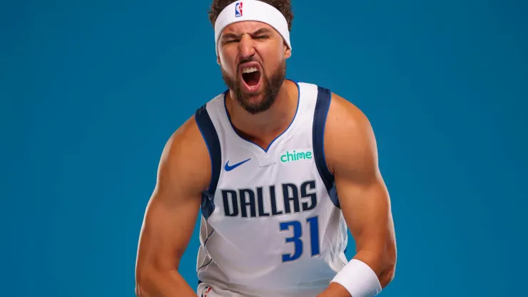 Klay Thompson #31 of the Dallas Mavericks poses for a portrait during the Dallas Mavericks Media Day at Mavericks Training Center on September 30, 2024 in Dallas, Texas.
