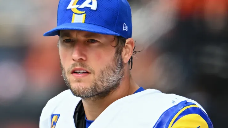 Matthew Stafford #9 of the Los Angeles Rams looks on during the fourth quarter against the Chicago Bears at Soldier Field on September 29, 2024 in Chicago, Illinois.
