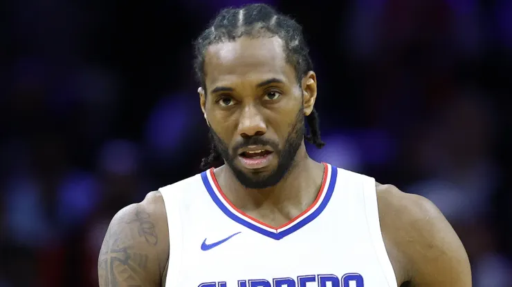 Kawhi Leonard #2 of the LA Clippers reacts during the fourth quarter against the Philadelphia 76ers at the Wells Fargo Center on March 27, 2024 in Philadelphia, Pennsylvania.
