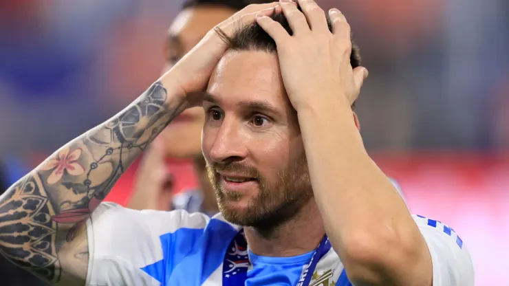 Lionel Messi of Argentina reacts after the team's victory in the CONMEBOL Copa America 2024 Final match between Argentina and Colombia at Hard Rock Stadium on July 15, 2024 in Miami Gardens, Florida.
