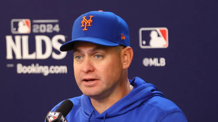 NLDS Phillies Vs Mets New York Mets manager Carlos Mendoza 64 speaks to the media during a press conference, PK, Pressekonferenz before the baseball game against the Philadelphia Phillies at Citi Field in Flushing, N.Y., on October 8, 2024. 
