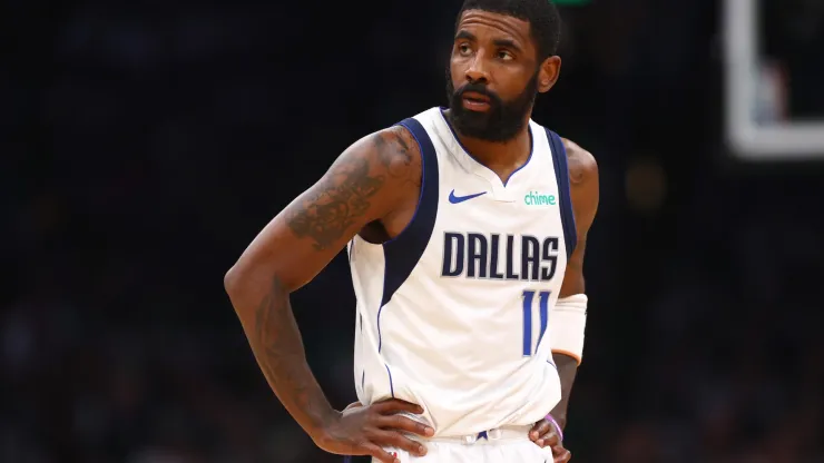 Kyrie Irving #11 of the Dallas Mavericks looks on during the first quarter against the Boston Celtics in Game Two of the 2024 NBA Finals at TD Garden on June 09, 2024 in Boston, Massachusetts.
