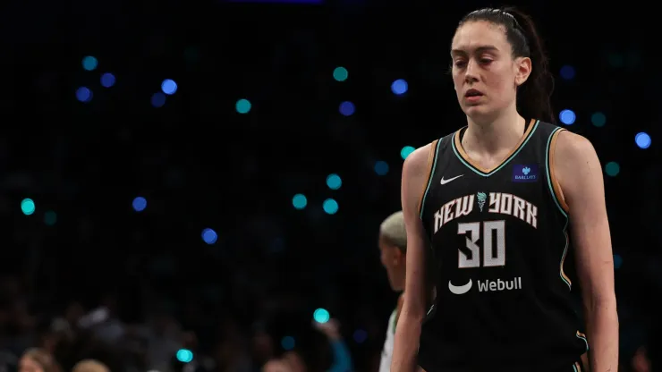 Breanna Stewart #30 of the New York Liberty looks on during the second half against the Minnesota Lynx during Game One of the WNBA Finals at the Barclays Center on October 10, 2024 in New York City.
