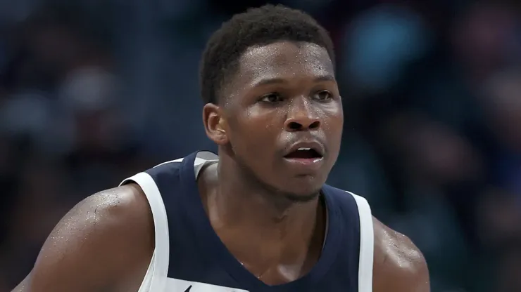 Anthony Edwards #5 of the Minnesota Timberwolves brings the ball down court against the Dallas Maverick in the third quarter during Game Three of the Western Conference Finals at American Airlines Center on May 26, 2024 in Dallas, Texas.
