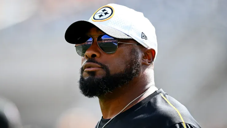 Head coach Mike Tomlin of the Pittsburgh Steelers looks on prior to a game against the Los Angeles Chargers at Acrisure Stadium on September 22, 2024 in Pittsburgh, Pennsylvania.
