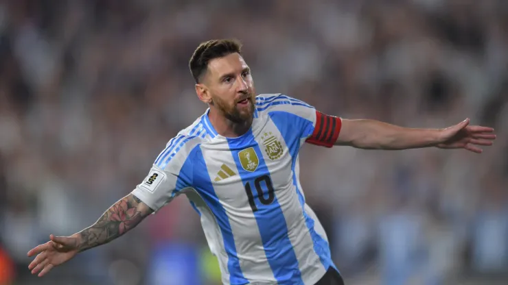 Lionel Messi of Argentina celebrates after scoring the team's first goal during the FIFA World Cup 2026 South American Qualifier match between Argentina and Bolivia
