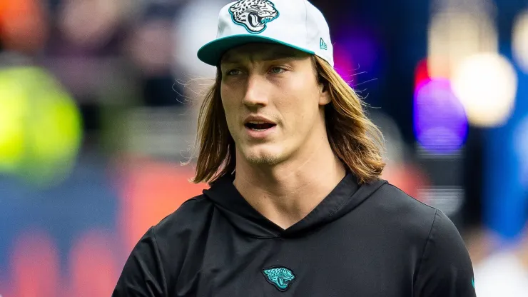 Jacksonville Jaguars Quarterback Trevor Lawrence (16) warming up before the International Series match between Jacksonville Jaguars and Chicago Bears at Tottenham Hotspur Stadium, London, United Kingdom on 13 October 2024.
