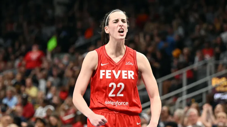 Caitlin Clark #22 of the Indiana Fever reacts against the Atlanta Dream on August 26, 2024 
