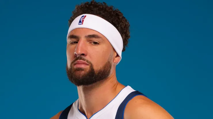 Klay Thompson #31 of the Dallas Mavericks poses for a portrait during the Dallas Mavericks Media Day at Mavericks Training Center on September 30, 2024 in Dallas, Texas.
