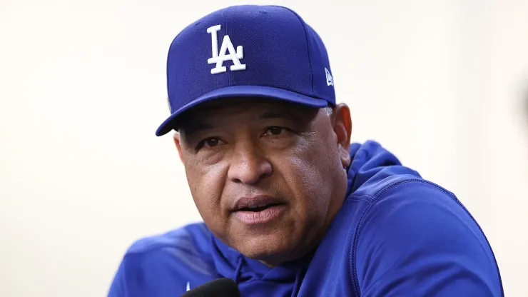 Dave Roberts #30 of the Los Angeles Dodgers speaks to the media prior to Game Four of the National League Championship Series against the New York Mets at Citi Field on October 17, 2024 in New York City. 
