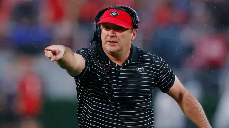 Head coach Kirby Smart of the Georgia Bulldogs reacts during the fourth quarter against the Tennessee Volunteers at Sanford Stadium on November 05, 2022 in Athens, Georgia.
