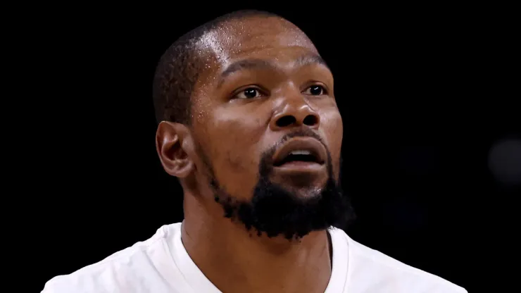 Kevin Durant #35 of the Phoenix Suns looks on prior to the game against the Los Angeles Lakers at Acrisure Arena on October 06, 2024 in Palm Springs, California.
