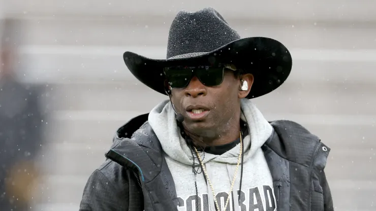 Head coach Deion Sanders of the Colorado Buffaloes watches as his team plays their spring game at Folsom Field on April 27, 2024 in Boulder, Colorado. 
