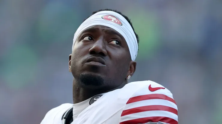 Deebo Samuel Sr. #1 of the San Francisco 49ers warms up before the game against the Seattle Seahawks at Lumen Field on October 10, 2024 in Seattle, Washington.
